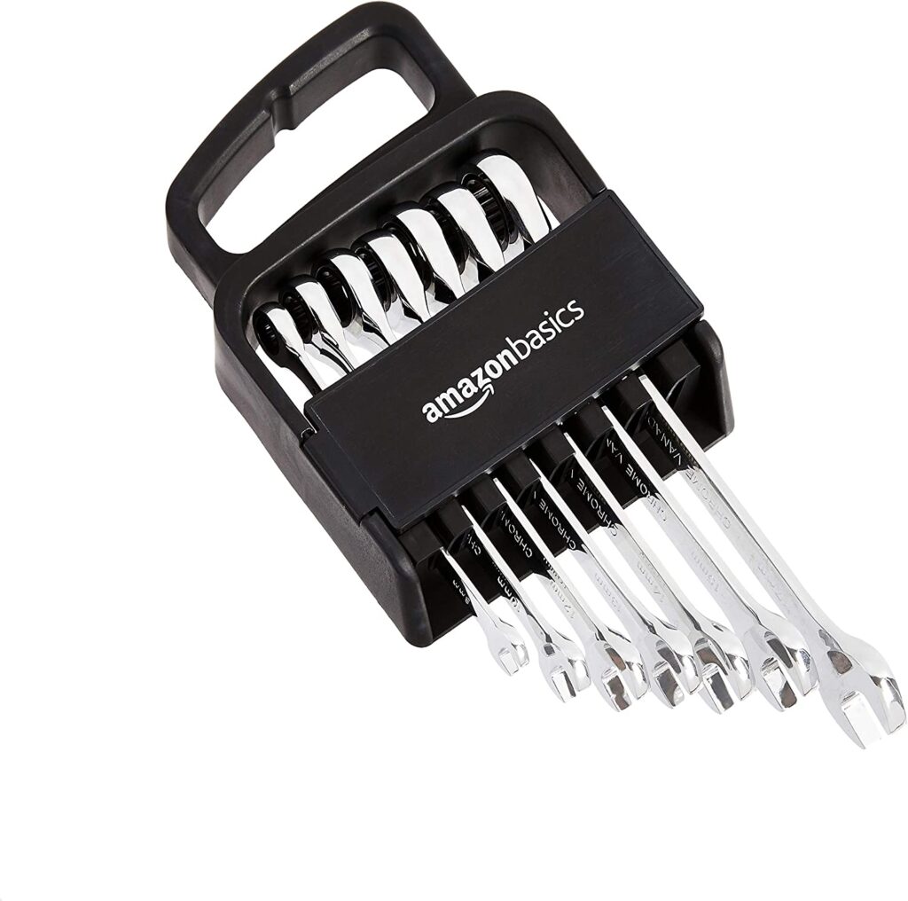 Amazon Basics Ratcheting Combination Wrench Set - Metric, 7-Piece