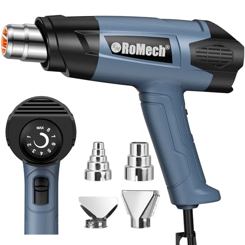 ROMECH Heat Gun, Heavy Duty Fast Heating, Variable Control 120°F~1200°F (50℃-500℃) 4 Nozzles Heat Gun for Crafting, Shrink Tubing,Vinyl Wrap (Blue)