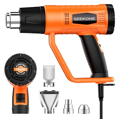 SEEKONE Heat Gun 1800W Heavy Duty Fast Heat Hot Air Gun Kit with 752℉&1112℉（400℃-600℃） Dual-Temperature Settings and 4 Nozzles with Overheat Protection for Crafts, Shrinking PVC, Stripping Paint