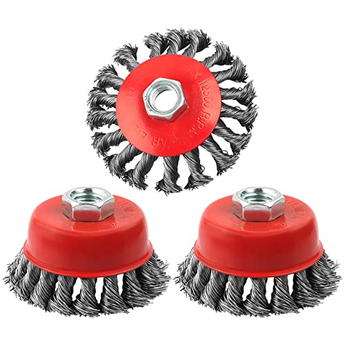 WENORA 3 Pack Wire Wheel Brush for Angle Grinder, 4 Inch Angle Grinder Wire Wheel, Wire Wheels for 4 1/2 Angle Grinder -5/8 Inch Threaded Arbor ,0.02 Inch Carbon Steel Wire Brush for Angle Grinder