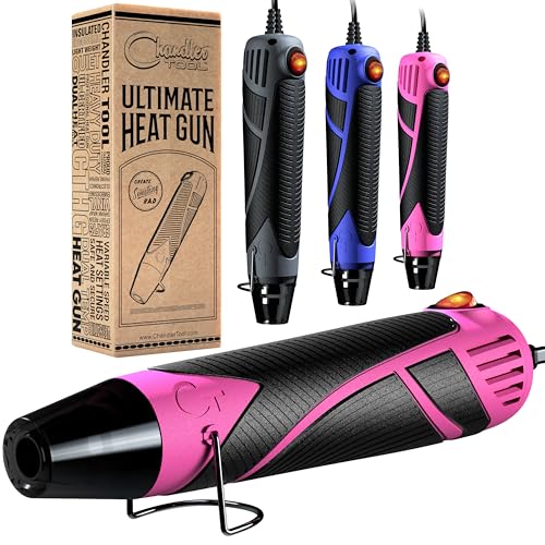 Heat Gun for Crafting, Mini Dual Temp Hot Air Gun Tool for Epoxy Resin, Shrink Wrapping, Vinyl Wrap, Embossing, Electronics, Candle Making, Sublimation, Phone Repair & DIY (Pink/Black)