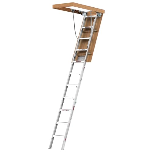 Vantic 10 Foot Aluminum Attic Ladder Pull Down System, Drop Down Ladder Stairs for Attic Access, Foldable Loft Ladder for 22 1/2