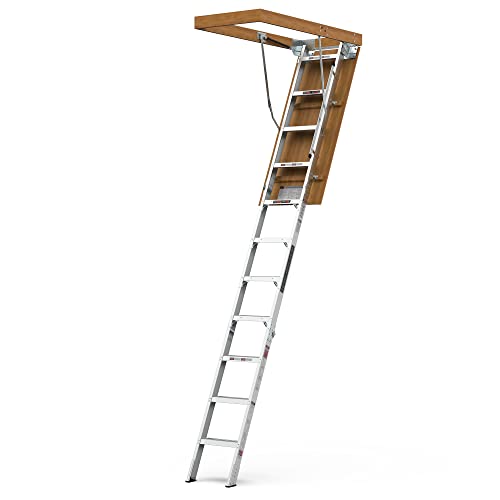WIILAYOK Aluminum Attic Ladder - Lightweight and Portable, 375-pound Capacity Convenient Access to Your Attic, Fits 7'8