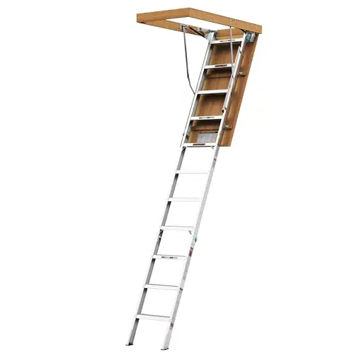 WIILAYOK Aluminum Attic Ladder - Lightweight and Portable, 375 Pound Capacity Convenient Access to Your Attic, Fits 7'8