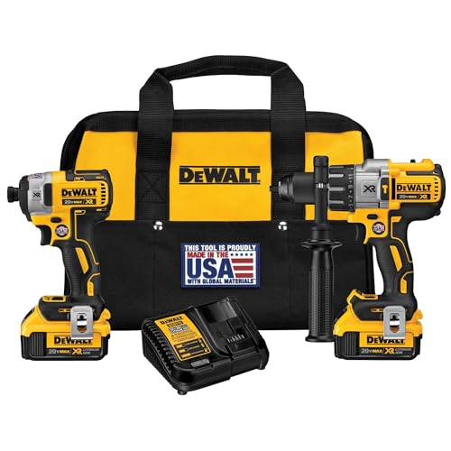 DEWALT 20V MAX Hammer Drill and Impact Driver, Power Tool Combo Kit with 2 Batteries and Charger, Cordless Brushless XR Premium 4.0Ah, LED Light, Tool Bag (DCK299M2)