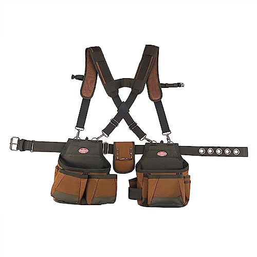 Bucket Boss - AirLift Tool Belt with Suspenders, Tool Belts - Original Series (50100) with 12 pockets, Brown , 52 Inch