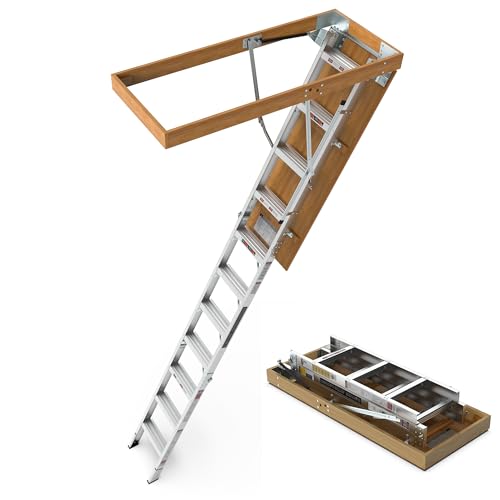 Aluminum Attic Ladder Pull Down Loft Stairs Folding Ceiling Ladder for Attic Access Door, Manual Lifting, for 7'8