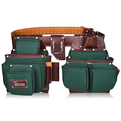 TRUTUCH Nylon and Leather Tool Belt | Framing Tool Bags/Pouch | for Carpenter, Construction, Framers & Electrician (Green)