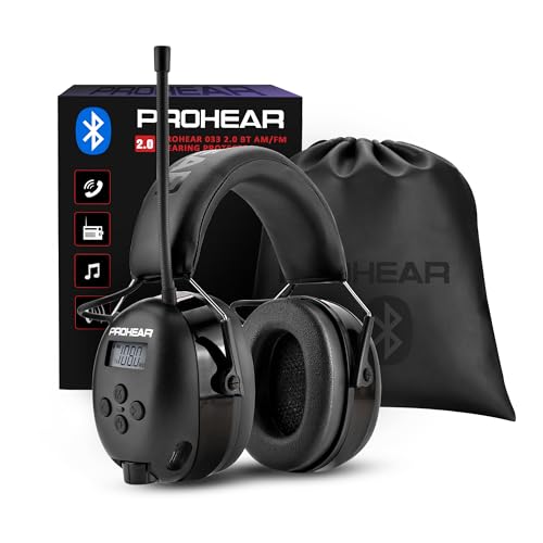 PROHEAR 033 Upgraded Bluetooth 5.4 Hearing Protection Headphones with FM/AM Radio, OSHA-Compliant 25dB NRR Safety Earmuffs, Rechargeable 48H Playtime for Mowing, Workshops and Snowblowing – Black
