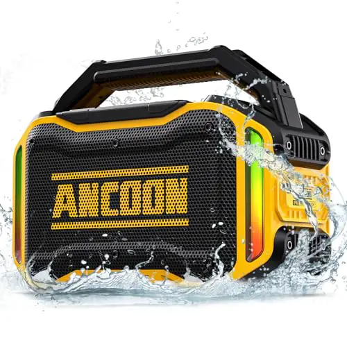 ANCOON Speakers Bluetooth Wireless: 80W(Peak) Loud Speaker with Bass, 20H Playtime, IPX6 Waterproof, Large Jobsite Speakers for Work, Outdoor, Workshop, Garage, Portable Speaker with TWS (Yellow)