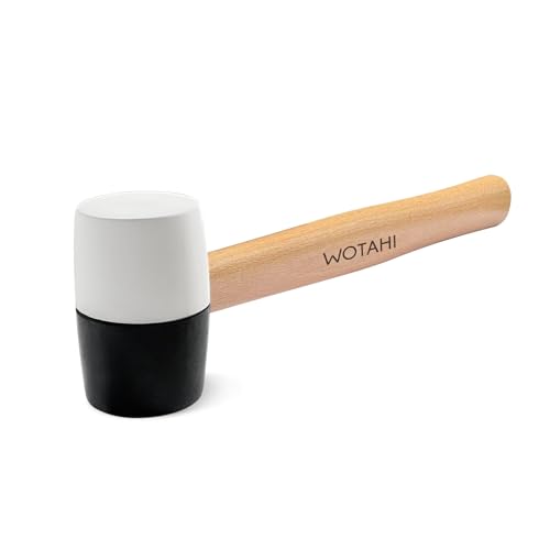 WOTAHI 8 Oz. Rubber Mallet Hammer with White and Black Double-Faced Soft Head, Hardwood Handle Small Hammer for Woodworking, Flooring, and Tile