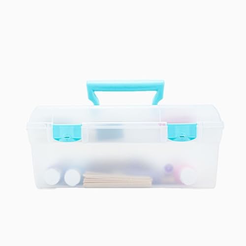 ArtBin 6937AG Essentials Lift-Out Tray Box, Portable Art & Craft Organizer with Handle and Tray, Clear/Aqua