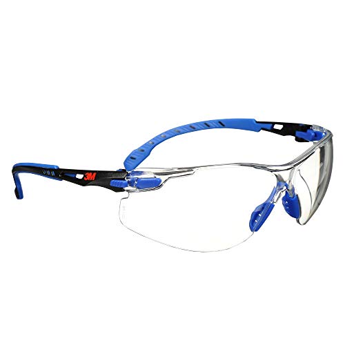 3M Safety Glasses, Solus 1000 Series, ANSI Z87, Scotchgard Anti-Fog, Clear Lens, Low Profile, Blue/Black Frame