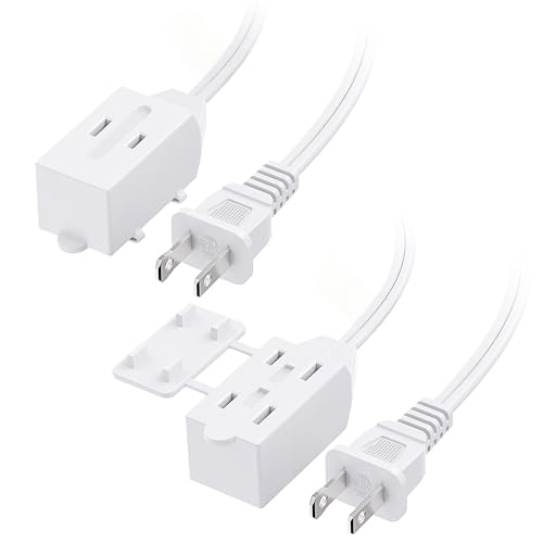 [ETL Listed] Cable Matters 2-Pack 16 AWG 2 Prong Extension Cord 6 ft, 13A 3-Outlet Extension Cords with Tamper Guard, 13 Amp, 1625 Watts, White