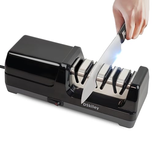 Electric Knife Sharpener for Kitchen – Professional 3-Stage 100% Diamond System with 20° Precision Angle, Fast Sharpening to Restore & Polish Chef Knives(Black)