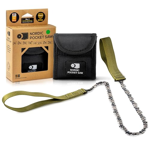 Nordic Pocket Saw 25.6 Inch Pocket Chainsaw with 33 Bi-Directional Teeth for Clearing Trails - Handy Backpacking Saw with Extra Large Nylon Handle Loops - for Survival and Emergency Situations
