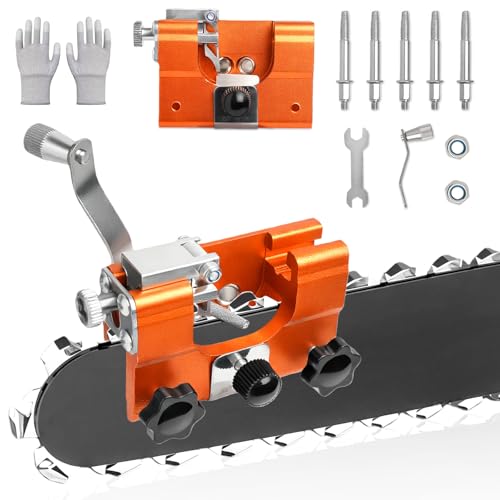 Chain Saw Sharpening Tool, A Chain Saw Sharpening Fixture With 5 Titanium-Coated Drill Heads, Portable Chain Saw Sharpening Kit, 4-Inch To 22-Inch Chain Saw Hand-Cranked Chain Saw Sharpening Tool