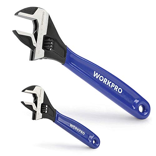 WORKPRO 2-Piece Adjustable Wrench Set, 6-Inch & 10-Inch Wide Jaw Black Oxide Wrench, Cr-V Steel, Metric & SAE Scales, Max Jaw Opening 15/16