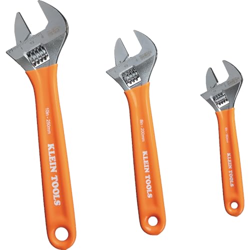 Klein Tools D5073 Adjustable Wrench Set, Extra Capacity, 6-Inch, 8-Inch, 10-Inch, Forged Alloy Steel, Metric and SAE, 3-Piece