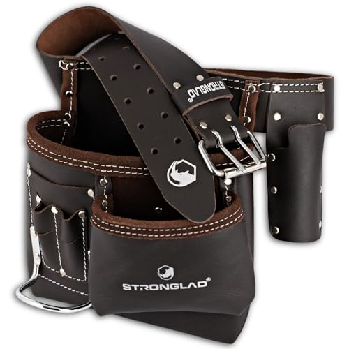 STRONGLAD Leather Tool Belt – 6-Pocket Oil-Tanned Utility Pouch – Fits 29–46