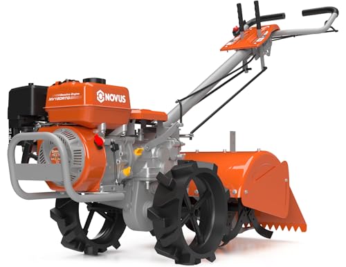 NOVUS 18-Inch Dual Direction Rear Tine Tiller, 212cc 4-Cycle Gas Engine, Full Gear Transmission, Dual Rotating Tines, Airless Tires Gas Tiller for Small to Large Gardens