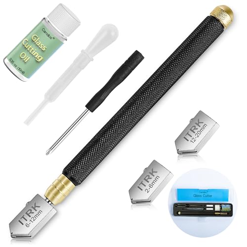 Glass Cutter 2mm-20mm & Glass Cutting Oil, Upgrade Glass Cutting Tool with Aotomatic Oil Feed, Pencil Style Oil Feed Carbide Tip Glass Cutter for Mirror/Tiles/Mosaic