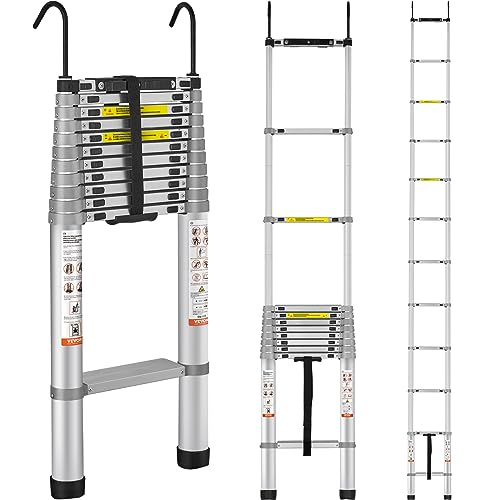 VEVOR Telescoping Ladder, 15 FT Aluminum Collapsible Extension Ladder, 400 LBS Capacity with Non-Slip Feet, Portable Multi-Purpose Compact Ladder for Home, RV, Loft, ANSI Liste…