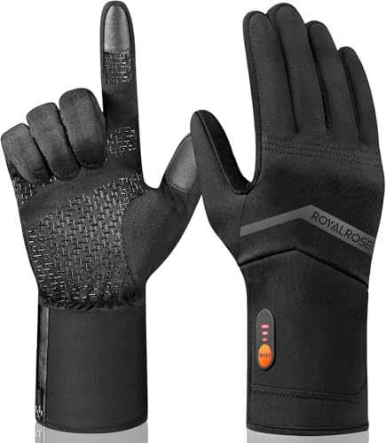 Royalrose Heated Gloves Liners for Men Women, Rechargeable Waterproof Winter Thin Heated Work Gloves with Arthritis Raynaud's Relief for Ski Golf Hiking Driving (Black, Large)