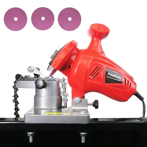Konkell Electric Chainsaw Sharpener, 250W High-Speed Chain Grinder with Adjustable Angle, Heavy-Duty, Mountable, Red Sharpener for Chains from 1/4'' to 3/8'' Pitch