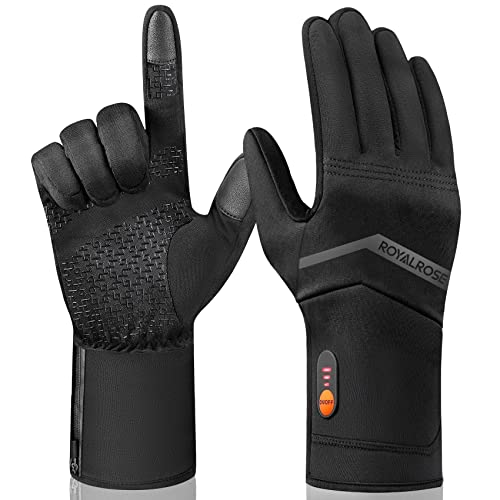 Royalrose Heated Gloves Liners for Men Women, Rechargeable Waterproof Winter Thin Heated Work Gloves with Arthritis Raynaud's Relief for Ski Golf Hiking Driving (Black, Medium)