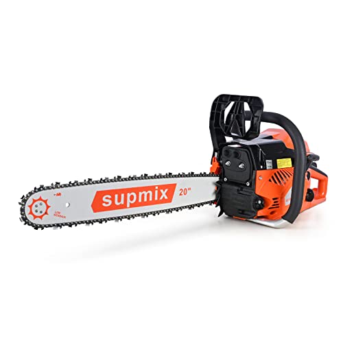 SUPMIXTOOLS 62cc Gas Chainsaw 20 Inch Gas Powered Chainsaws 2-Cycle Petrol Handheld Gasoline Chain Saw Power Saws for Cutting Wood Tree Trimming