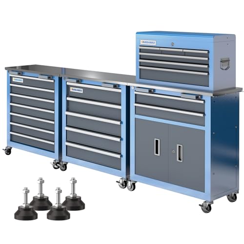 LARBANKE Tool Chest Combination with 3 Different Types,Rolling Tool Chest with Stainless Countertop,360°Wheels and Foot Pads,Tool Cabinet with Connection Buckle,Can Connect Together