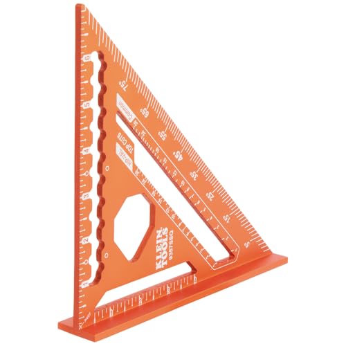 Klein Tools 9357SSQ Rafter Square, 7-Inch, Double Laser Etched Aluminum, Multi-Functional, Carpenter Measuring Layout Tool, Triangle Ruler for Woodworking