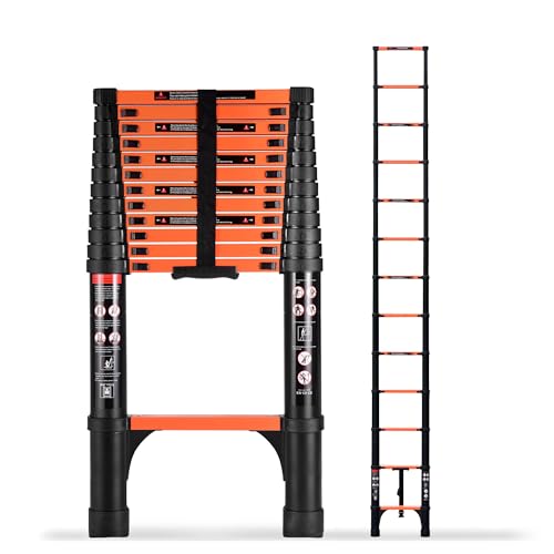 SINMEIRUN 16.5 FT Telescoping Ladder, Aluminum Extension Ladder, 330 lbs Load Capacity, Multi-Purpose Collapsible Ladder for Home and Work; Orange