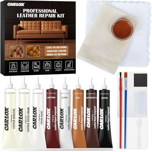 Leather Repair Kit for Car Seats, Furniture and Couch, Vinyl Repair Kit with 3-Step Reinforcement, Easy Instructions to Fix Tears, Holes, Scratches & Peeling, Customizable Colors for Glossy Leather