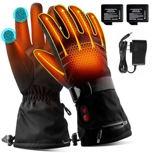 ABXMAS Heated Gloves for Men Women Rechargeable, 7.4V 3200mAh Electric Battery Heated Gloves 3 Temp Level, Waterproof Touchscreen Heating Gloves for Outdoor Work Arthritis Winter Sports, M