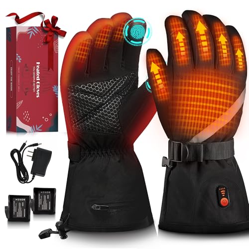 Heated Gloves, Heated Gloves for Men Women Rechargeable Electric Waterproof Thermal Warm Work Winter Gloves Hand Warmers for Cold Weather Work Hunting Fishing Cycling Hiking Skiing (Black, Large)