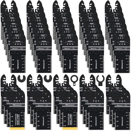 Bionso 55PCS Oscillating Saw Blades, Professional Universal Titanium Multitool Blades for Wood Plastics Metal, Quick Release Multi Tool Kits Fit Dewalt Ryobi Milwaukee Rockwell Fein Makita
