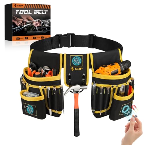 Magnetic Tool Belt for Men, UUP 26 Pockets Heavy Duty Tool Pouch, Valentine's Day Gifts, Magnet Holster Nail Utility Toolbelt Adjustable Waist Holder for Handyman Contractor Mechanic Plumber Carpentry