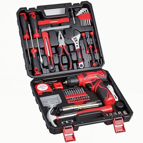 Tool Set - 8V Cordless Drill Set, 132 Piece Home Tool Set With Hand Drill, Tool Kit for Women & Men, Perfect for Homeowner, Diyer, Handyman
