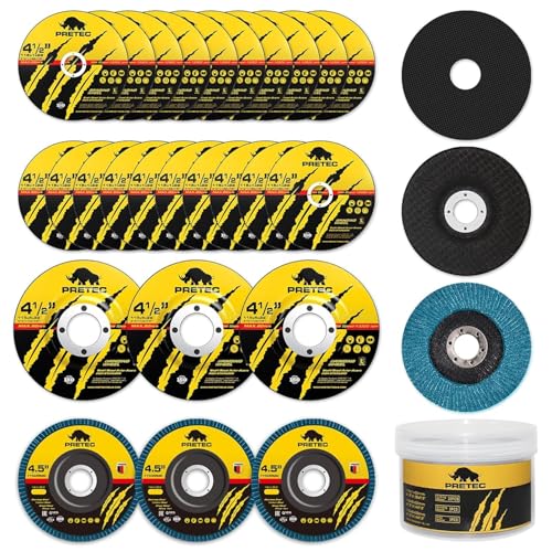 PRETEC 26 Packs Angle Grinder Cutting Flap Grinding Disc Wheel 4 1/2in Inches - 20 Packs 4.5