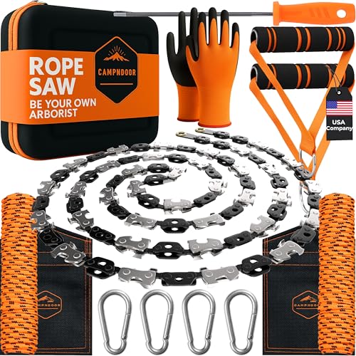 CAMPNDOOR High Limb Rope Saw 53 In - Zero Effort 360 Rope Chain Saw - Sharp Manual Tree Limb Cutter - Hand Chainsaw with Ergonomic Handles and Carrying Case - Fast and Easy Pocket Chainsaw