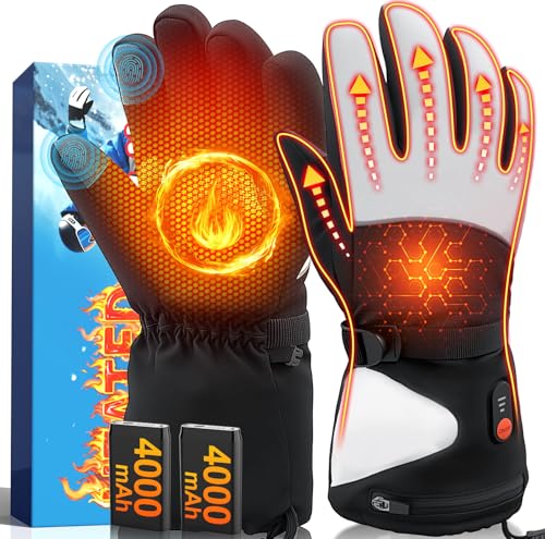 Heated Gloves for Men Women, Upgraded 8000mAH Rechargeable Heated Winter Gloves with Touchscreen, Non-Slip Waterproof Electric Heating Ski Gloves for Winter Outdoor Skiing Snowboarding Sports Work