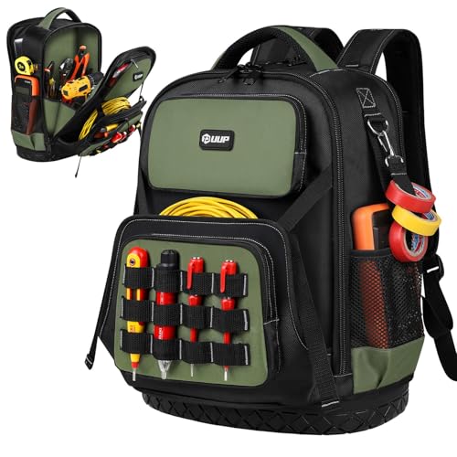 Tool Backpack, UUP Heavy Duty Tool Bag, Large Empty Toolbag Organizer with Waterproof Molded Hard Bottom, Utility Tool Laptop Storage Back Pack, HVAC Technician Electrician Construction Men Dad Gift