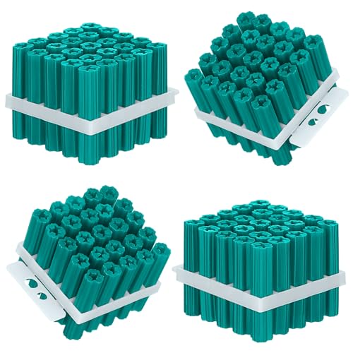 Lineshading 100 Pcs Expanding Plastic Concrete Anchors Screw Anchors Drywall Wall Expansion Pipe for Hollow Walls Tile Cement Bolt Expansion Tube (Green, 1/4